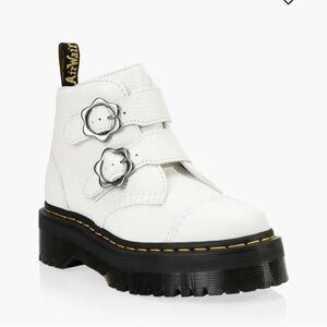 DR MARTENS Sz 9 Devon Flower Chunky  Sole Buckle Closure Leather Booties